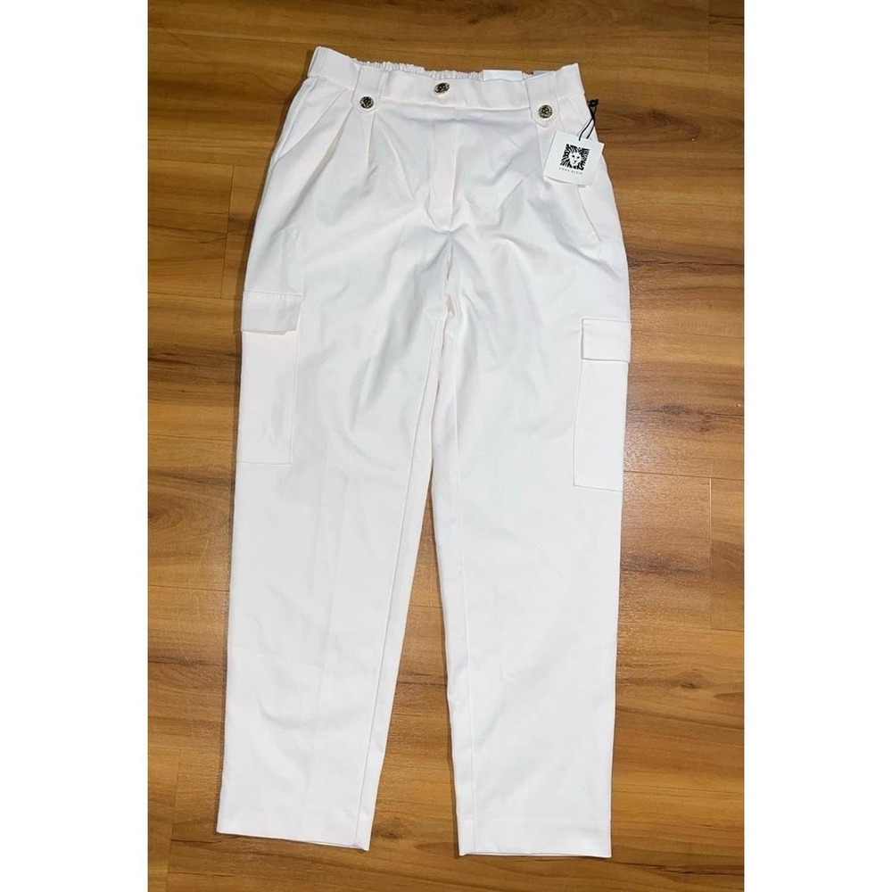 NWT Anne Klein High Rise Gold Accent Cargo Flap Pockets Ankle Crop Pants